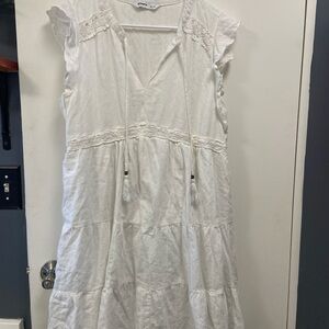 Sonoma Large eyelet White Smocked Midi Sundress with Flutter Sleeves